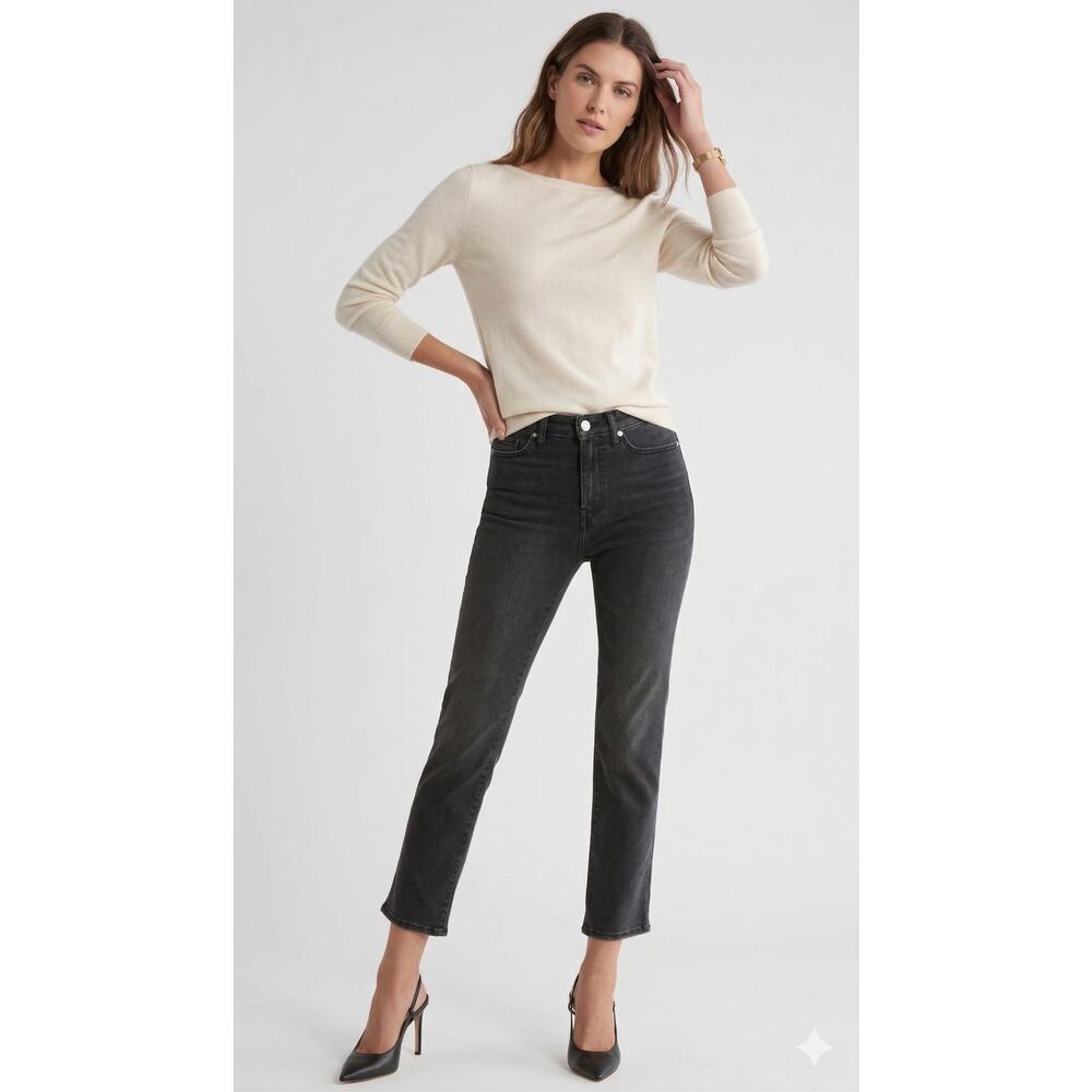 FRAME Le High Straight Jeans Billups Washed Black Stretch Denim Size 28 Soft